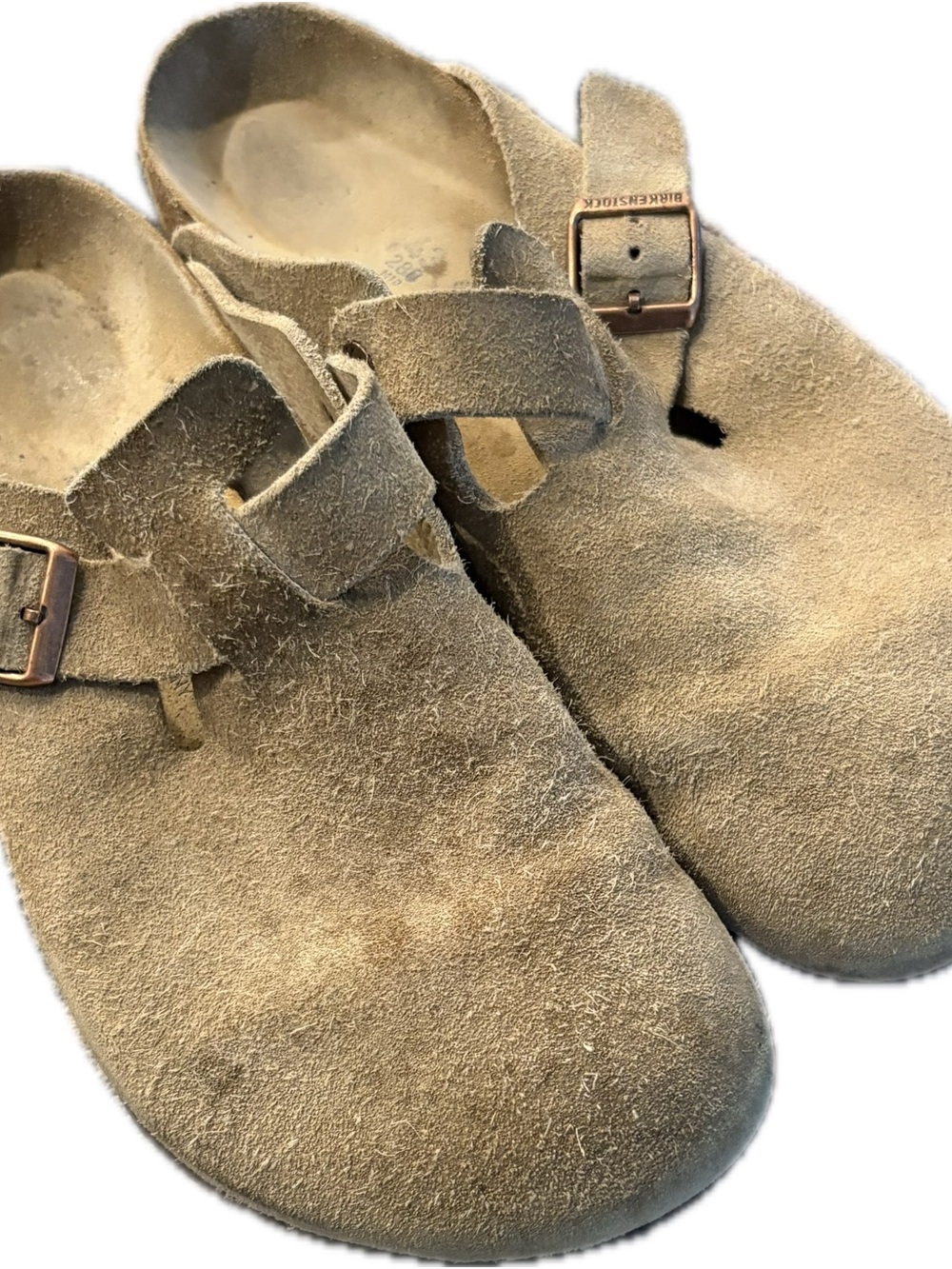 Birkenstock Suede Clogs in Taupe. EU 43